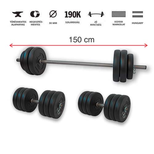 GazoFitness® Hardcore Szett 60 Kg / 150 cm hosszú rúddal/