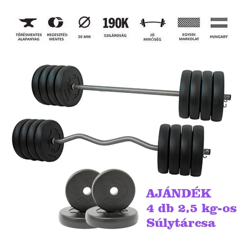 GazoFitness® Kétkezes Súlyzócsomag 89 Kg (ajándék 4 db 2,5 kg-os súlytárcsa)