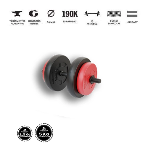 GazoFitness® Kézi Súlyzó 1x16,5Kg(Össz:16,5Kg.)Fekete,Piros