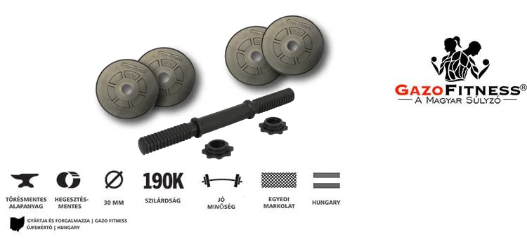 GazoFitness® Kézi Súlyzó 1x11,5Kg(Össz:11,5Kg)Menetes súlyzórúddal – fő jellemzők, magyar gyártás (GazoFitness®, Újfehértó)