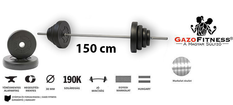 GazoFitness® Kétkezes Súlyzó 42 Kg (150 cm Hosszú Rúddal) – fő jellemzők, magyar gyártás (GazoFitness®, Újfehértó)