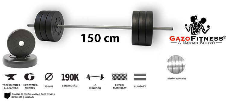 GazoFitness® Kétkezes Súlyzó 65 Kg (150 cm Hosszú Rúddal) – fő jellemzők, magyar gyártás (GazoFitness®, Újfehértó)