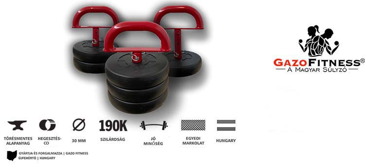 GazoFitness® Állítható Kettlebell 9 Kg/ LIMITÁLT PIROS/ – fő jellemzők, magyar gyártás (GazoFitness®, Újfehértó) (1/2)