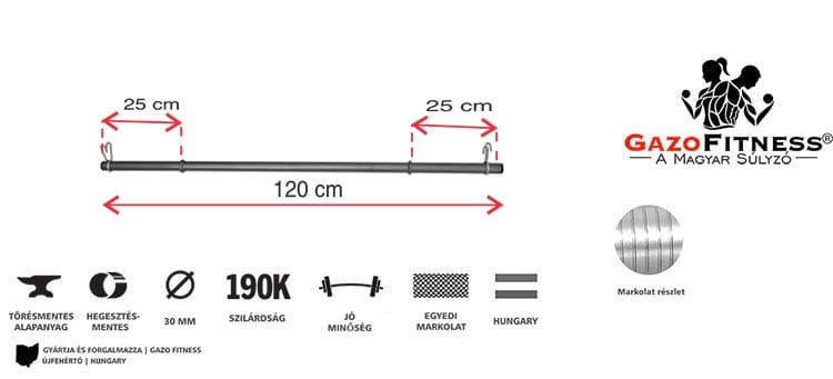 GazoFitness® Egyenes Rúd 120cm – fő jellemzők, magyar gyártás (GazoFitness®, Újfehértó)