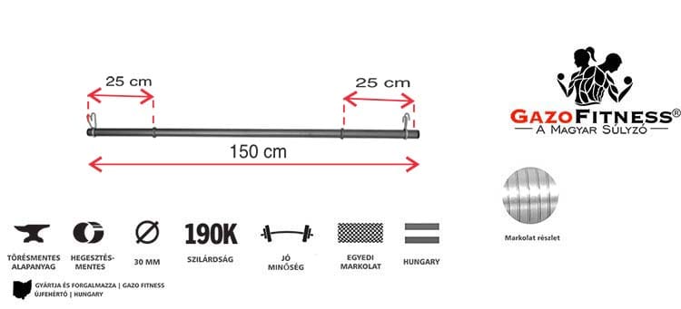 GazoFitness® Egyenes Rúd 150cm – fő jellemzők, magyar gyártás (GazoFitness®, Újfehértó)