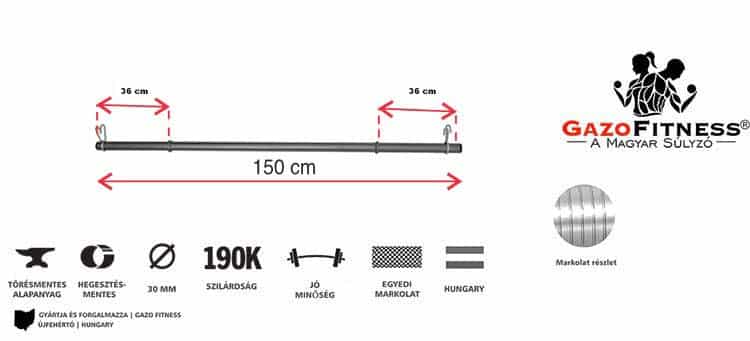 GazoFitness® Egyenes Rúd 150cm (Strong) – fő jellemzők, magyar gyártás (GazoFitness®, Újfehértó)