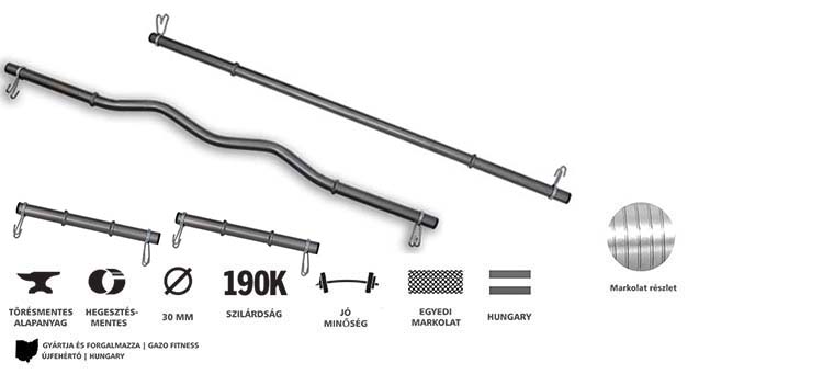 GazoFitness® Egykezes, Francia, Kétkezes (150 cm ) Súlyzórudak – fő jellemzők, magyar gyártás (GazoFitness®, Újfehértó)