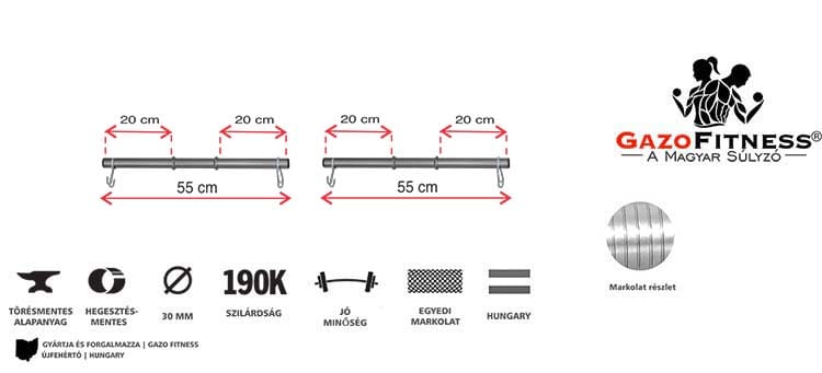 GazoFitness® Egykezes Súlyzórúd 55 cm – fő jellemzők, magyar gyártás (GazoFitness®, Újfehértó)