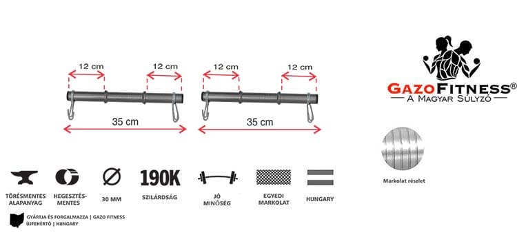 GazoFitness® Egykezes Súlyzórúd 35 cm – fő jellemzők, magyar gyártás (GazoFitness®, Újfehértó)