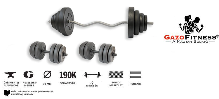 GazoFitness® Hardcore Készlet Francia Rudas 66,5 Kg (Menetes kézisúlyzórúddal) – fő jellemzők, magyar gyártás (GazoFitness®, Újfehértó)