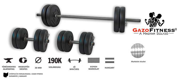 GazoFitness® Hardcore Szett 45 Kg – fő jellemzők, magyar gyártás (GazoFitness®, Újfehértó)