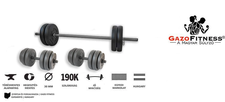 GazoFitness® Hardcore Szett 50 Kg (Menetes kézisúlyzórúddal) – fő jellemzők, magyar gyártás (GazoFitness®, Újfehértó)