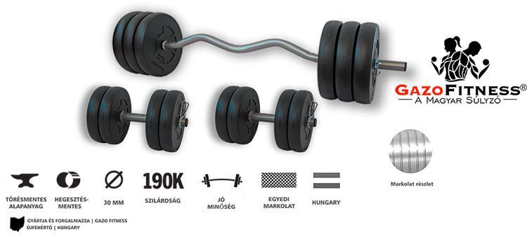 GazoFitness® Hardcore Szett Francia Rudas 54 Kg – fő jellemzők, magyar gyártás (GazoFitness®, Újfehértó)