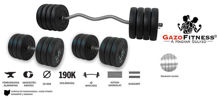 GazoFitness® Hardcore Szett Francia Rudas 74 Kg – fő jellemzők, magyar gyártás (GazoFitness®, Újfehértó)