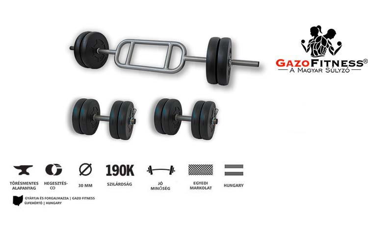 GazoFitness® Hardcore Szett Bicepsz-Tricepsz Rudas 45 Kg – fő jellemzők, magyar gyártás (GazoFitness®, Újfehértó)