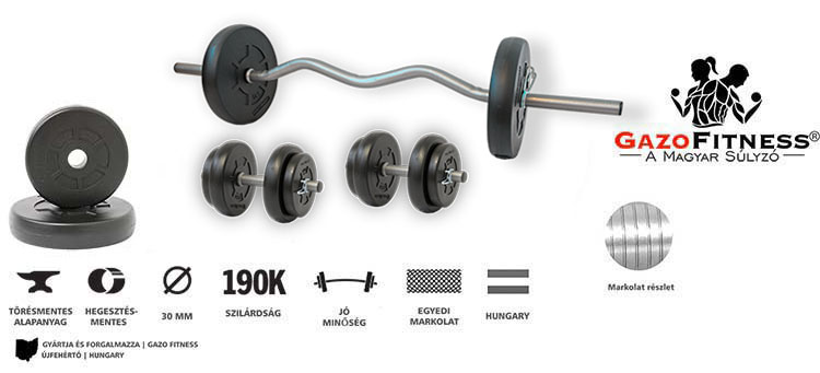 GazoFitness® Hardcore Szett Francia Rudas 28 Kg – fő jellemzők, magyar gyártás (GazoFitness®, Újfehértó)