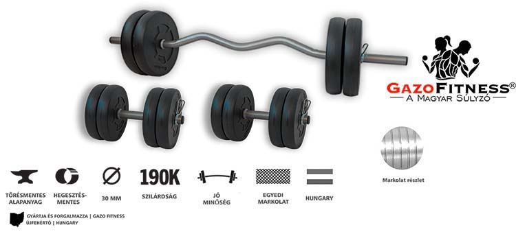 GazoFitness® Hardcore Szett Francia Rudas 45 Kg – fő jellemzők, magyar gyártás (GazoFitness®, Újfehértó)