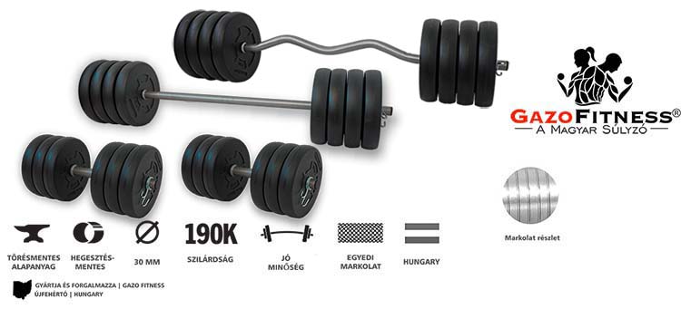 GazoFitness® Hardcore Szuperszett 119 Kg /150 cm hosszú egyenes ruddal/ – fő jellemzők, magyar gyártás (GazoFitness®, Újfehértó)