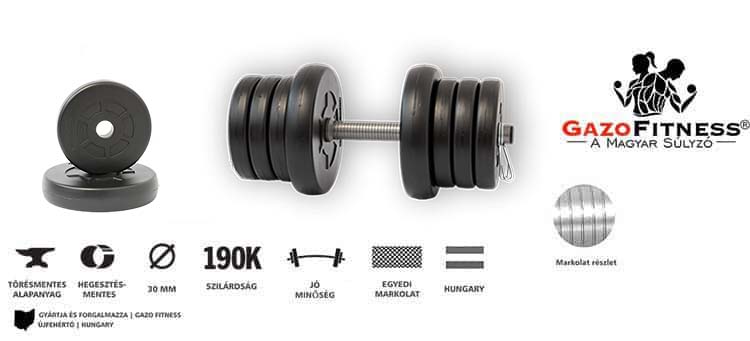 GazoFitness® Kézi Súlyzó 13,5Kg(1,25kg és 2,5 kg súlytárcsákkal) – fő jellemzők, magyar gyártás (GazoFitness®, Újfehértó)