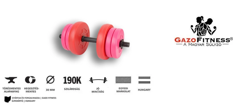 GazoFitness® Kézi Súlyzó 1x11,5Kg(Össz:11,5.Kg)Piros,Rózsaszín – fő jellemzők, magyar gyártás (GazoFitness®, Újfehértó)