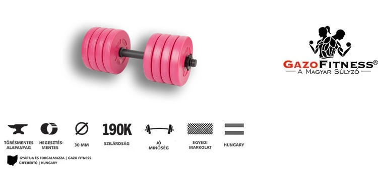 GazoFitness® Kézi Súlyzó 1x11,5Kg(Össz:11,5Kg.)Rózsaszín – fő jellemzők, magyar gyártás (GazoFitness®, Újfehértó)
