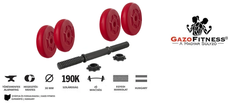 GazoFitness® Kézi Súlyzó 1x11,5Kg(Össz:11,5Kg)Piros – fő jellemzők, magyar gyártás (GazoFitness®, Újfehértó)