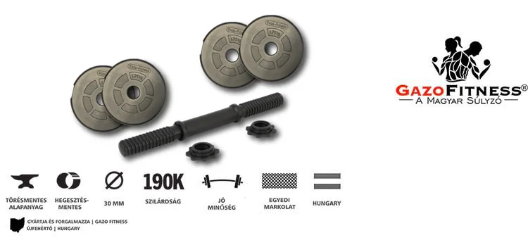 GazoFitness® Kézi Súlyzó 1x6Kg(Össz:6Kg)Menetes súlyzórúddal – fő jellemzők, magyar gyártás (GazoFitness®, Újfehértó)