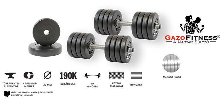 GazoFitness® Kézi Súlyzó 2 x 10,5Kg./21Kg/(1,25Kg-os tárcsákkal) – fő jellemzők, magyar gyártás (GazoFitness®, Újfehértó)