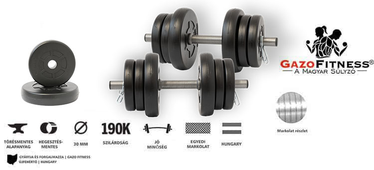 GazoFitness® Kézi Súlyzó 2 x 10,5Kg./21Kg/(2,5 kg és 1,25Kg-os tárcsákkal) – fő jellemzők, magyar gyártás (GazoFitness®, Újfehértó)
