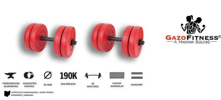 GazoFitness® Kézi Súlyzó 2 x 11,5 Kg.(Össz 23Kg)Piros – fő jellemzők, magyar gyártás (GazoFitness®, Újfehértó)