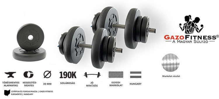 GazoFitness® Kézi Súlyzó 2 x 16 Kg (5kg és 1,25kg tárcsákkal) – fő jellemzők, magyar gyártás (GazoFitness®, Újfehértó)