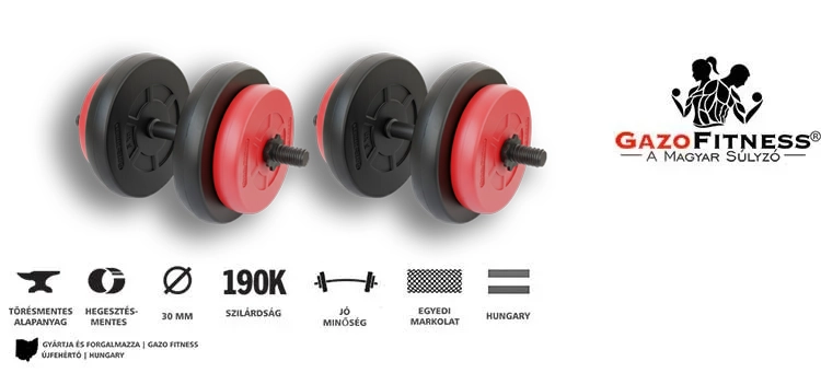 GazoFitness® Kézi Súlyzó 2 x 16,5Kg.(Össz: 33Kg)Fekete,Piros – fő jellemzők, magyar gyártás (GazoFitness®, Újfehértó)