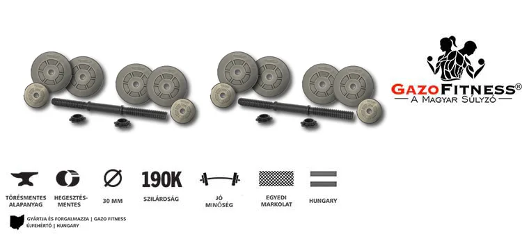 GazoFitness® Kézi Súlyzó 2 x 24Kg.(Össz: 48Kg)Menetes súlyzórúddal – fő jellemzők, magyar gyártás (GazoFitness®, Újfehértó)