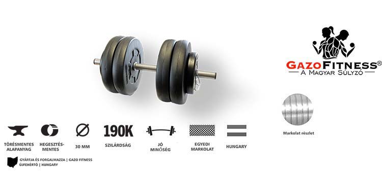 GazoFitness® Kézi Súlyzó 23 Kg – fő jellemzők, magyar gyártás (GazoFitness®, Újfehértó)
