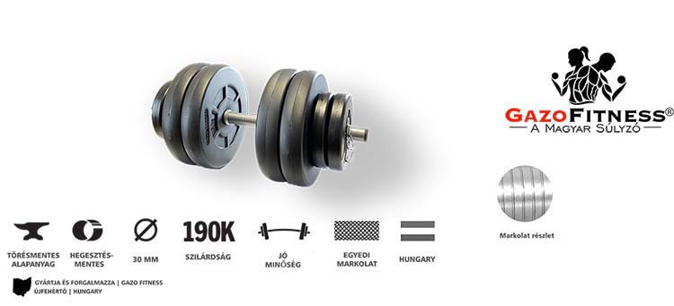 GazoFitness® Kézi Súlyzó 25,5 Kg – fő jellemzők, magyar gyártás (GazoFitness®, Újfehértó)