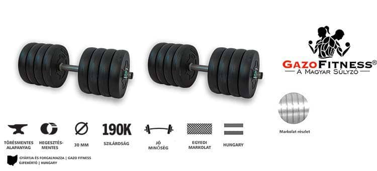GazoFitness® Kézi Súlyzó 2x22 Kg (42Kg) – fő jellemzők, magyar gyártás (GazoFitness®, Újfehértó)