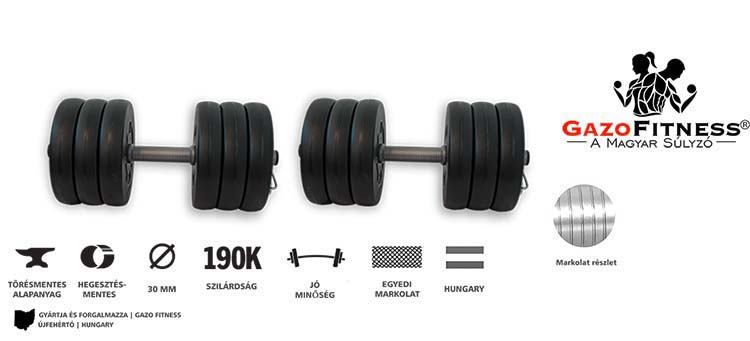 GazoFitness® Kézi Súlyzó 2x33 Kg (66Kg) – fő jellemzők, magyar gyártás (GazoFitness®, Újfehértó)