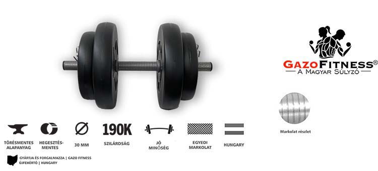 GazoFitness® Kézi Súlyzó 16 Kg – fő jellemzők, magyar gyártás (GazoFitness®, Újfehértó)