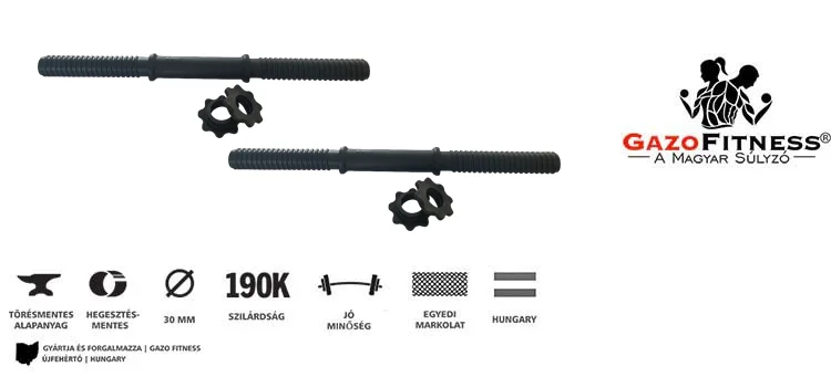 GazoFitness® Menetes súlyzórúd 45 cm (1 pár) – fő jellemzők, magyar gyártás (GazoFitness®, Újfehértó)
