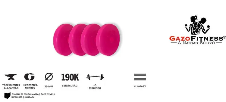GazoFitness® Súlytárcsa 4 x 1,25 Kg (5 Kg) (Rózsaszín) – fő jellemzők, magyar gyártás (GazoFitness®, Újfehértó)