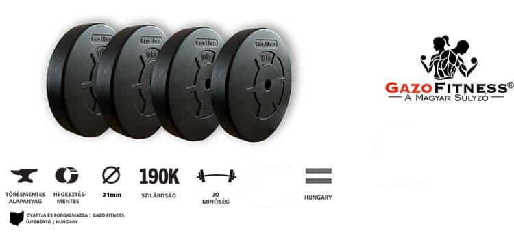 GazoFitness® Súlytárcsa 4x10 Kg( Össz: 40kg) – fő jellemzők, magyar gyártás (GazoFitness®, Újfehértó)