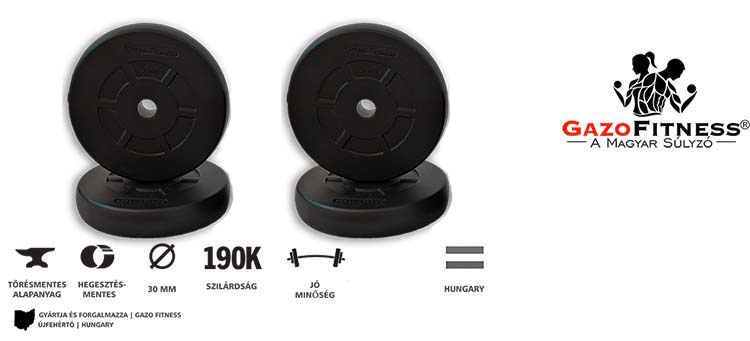 GazoFitness® Súlytárcsa 4x5 Kg (20 Kg) – fő jellemzők, magyar gyártás (GazoFitness®, Újfehértó)