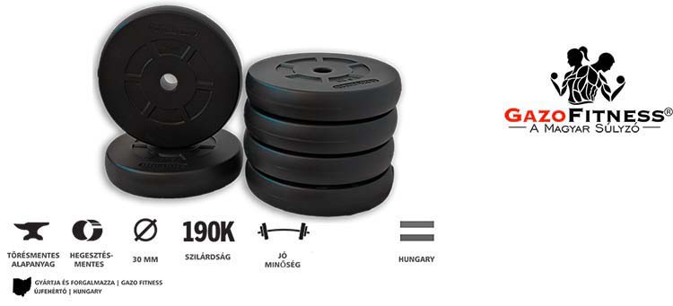 GazoFitness® Súlytárcsa 6x5 Kg (30 Kg) – fő jellemzők, magyar gyártás (GazoFitness®, Újfehértó)