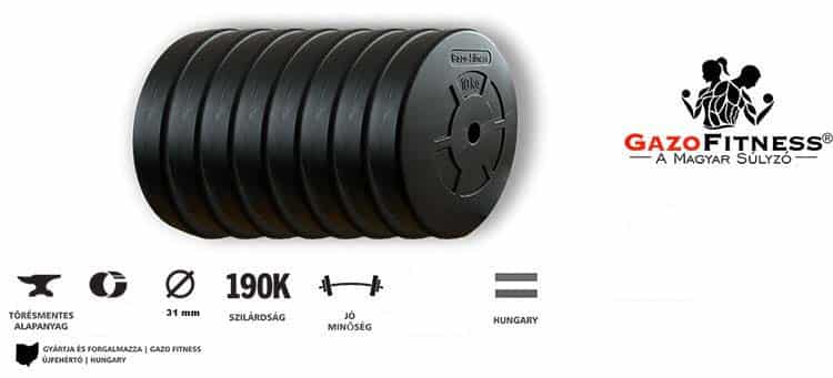 GazoFitness® Súlytárcsa 8x10 Kg( Össz: 80kg) – fő jellemzők, magyar gyártás (GazoFitness®, Újfehértó)