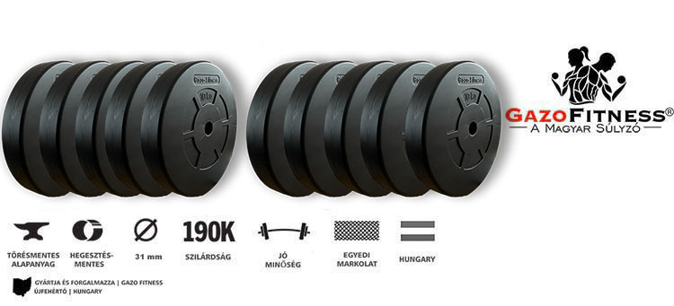 GazoFitness® Súlytárcsa Csomag 100 Kg – fő jellemzők, magyar gyártás (GazoFitness®, Újfehértó)