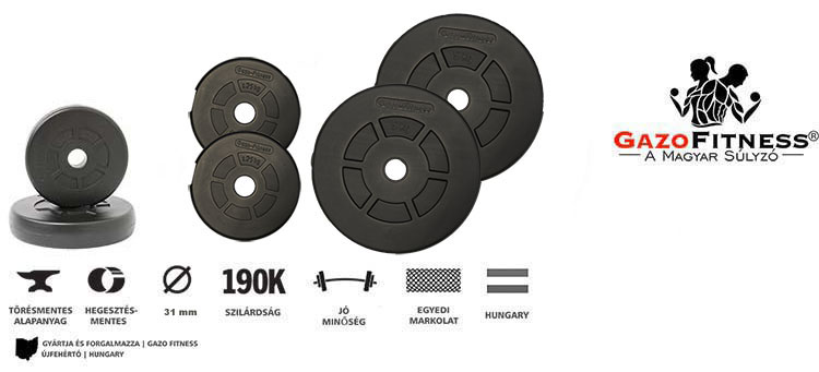 GazoFitness® Súlytárcsa Csomag  12,5 Kg – fő jellemzők, magyar gyártás (GazoFitness®, Újfehértó)