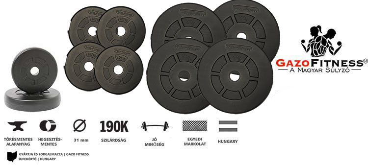 GazoFitness® Súlytárcsa Csomag  25 Kg – fő jellemzők, magyar gyártás (GazoFitness®, Újfehértó)