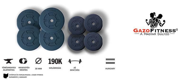 GazoFitness® Súlytárcsa Csomag  30 Kg – fő jellemzők, magyar gyártás (GazoFitness®, Újfehértó)