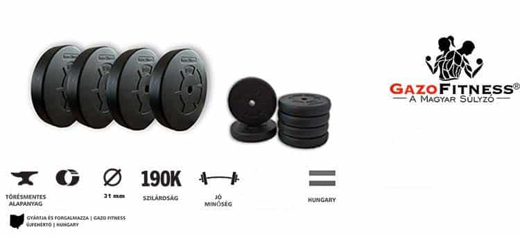 GazoFitness® Súlytárcsa csomag (Össz:65 Kg) – fő jellemzők, magyar gyártás (GazoFitness®, Újfehértó)