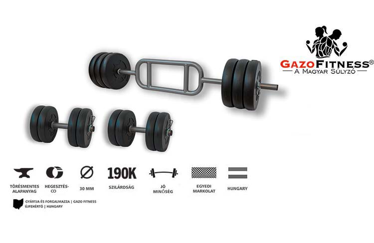 GazoFitness® Hardcore Szett Bicepsz-Tricepsz Rudas  55 Kg – fő jellemzők, magyar gyártás (GazoFitness®, Újfehértó)